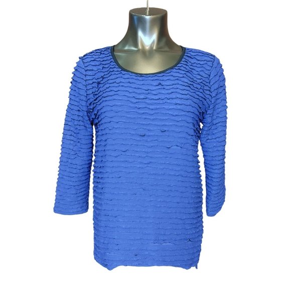 NOTATIONS Womens M Royal Blue Ruffle 3/4 Sleeve Formal Evening Blouse - Picture 1 of 3